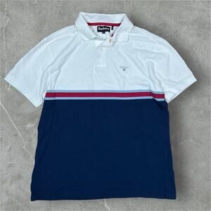 Barbour Polo Short Sleeve Shirt Size XL Colorblock White Blue Red Stripe Casual